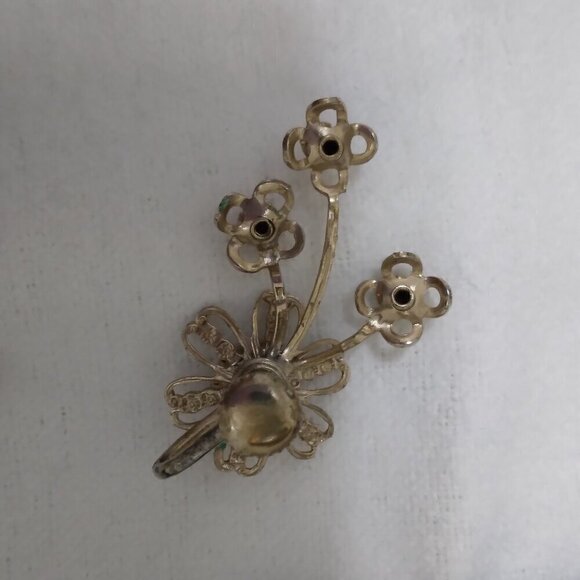 Vintage 1940's Multicolor Rhinestone Flower Screw-on Earrings - Picture 7 of 9